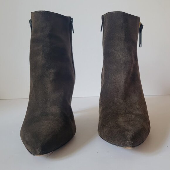 Veronica Beard Suede Side Zip Ankle Bootie with Contrast Trim - Picture 3 of 12